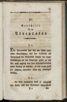 IV. Vorschrift für den Procurator.