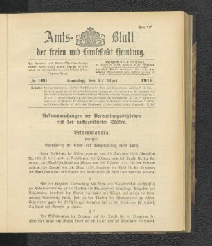 No.100, Sonntag, den 27. April 1919