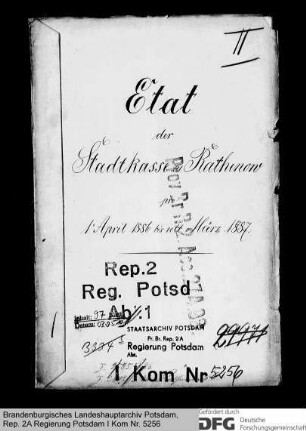 Haushaltsplan (Etat der Stadtkasse) der Stadt Rathenow für das Rechnungsjahr 1886-1887