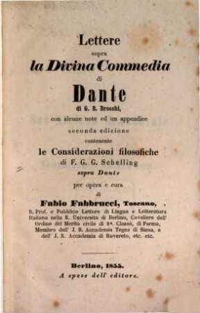 Lettere sopra la Divina Commedia di Dante : con alcune note ed un appendice