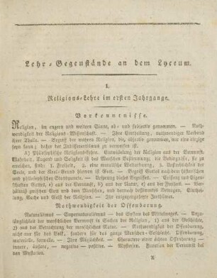 I. Religions-Lehre im ersten Jahrgange.