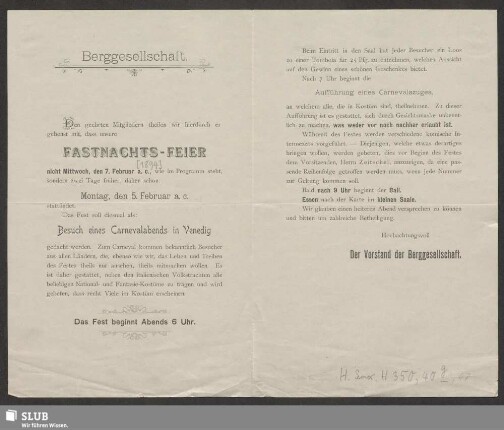 Berggesellschaft : Fastnachts-Feier