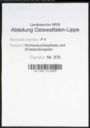 Kirchenbuchduplikate der katholischen Gemeinde (T 1873). (Gemeinde: Bochum, katholische Gemeinde Stadt und Land (getrennt))