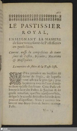 Le Patissier Royal, Enseignant La Maniere de faire toute sorte de Pastisseries en perfection