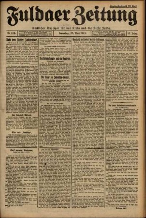Erste Ausgabe vom Sonntag, den 27. Mai 1923.