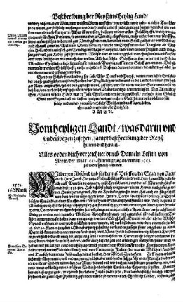 Beschreibung der Reyß ins heylig Land / Daniel Ecklins von Arow