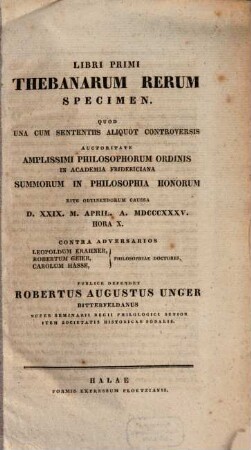 Libri primi Thebanarum rerum specimen