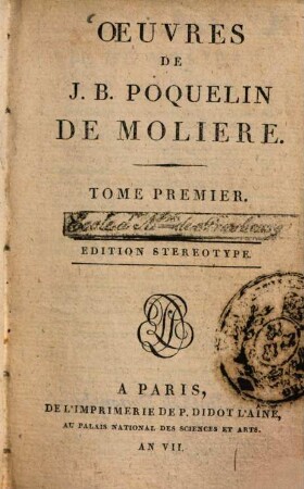 Oeuvres de J. B. Poquelin de Molière, 1