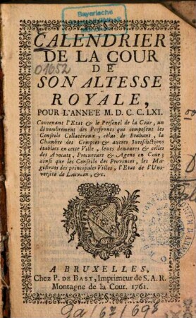 Calendrier royal de la cour pour l'année .... 1756