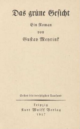 Das grüne Gesicht : ein Roman