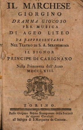 Il marchese Giorgino : Dramma giocoso per musica