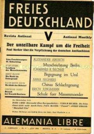Exilzeitschrift der Bewegung "Freies Deutschland" (Mexico) u.a. zum Vormarsch der Roten Armee