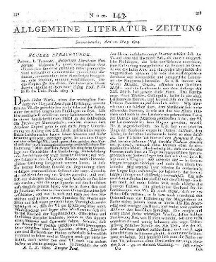 [Sammelrezension eines Bibliothekskatalogs und des dazugehörigen Registers] Rezensiert werden: 1. Catalogus bibliothecae Hungaricae Francisci Comitis Széchényi. T. 1. Scriptores Hungaros et rerum Hungaricarum typis editos complexus. Suppl. 1. A - Z. [Hrsg. von J. F. Miller]. Preßburg: Belnay 1803 2. Index alter, libros bibliothecae Hungaricae Széchényiano - Regnicolaris Supplemento I. comprehensos, in scientiarum ordines distributos exhibens. Preßburg: Belnay 1803