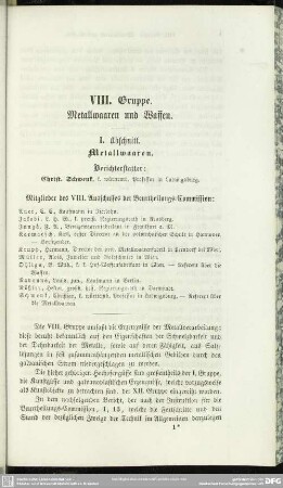 VIII. Gruppe. Metallwaaren und Waffen