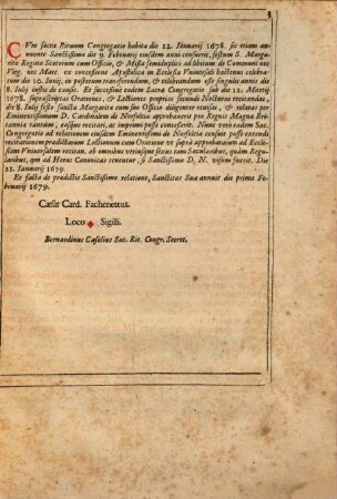 Officivm S. Margaritae, Reginae Scotiae. Semidvplex : A Sacra Rituum Congregatione recognitum, & approbatum; de mandato ... Innocentii Papae XI. in Breuiario Romano apponendum ...