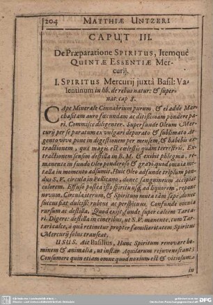 Caput III. De Praeparatione Spiritus, Itemque Quintae Essentiae Mercurij.