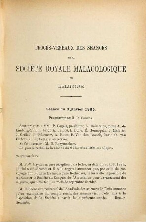 Procès-verbaux des séances de la Société Royale Malacologique de Belgique. 14. 1885