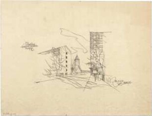 Gsaenger, Gustav; Augsburg (Bayern), Lechhauserstr. / Am Jakobertor ; Laubenhof- Wohnhochhaus - Tor (Perspektive)