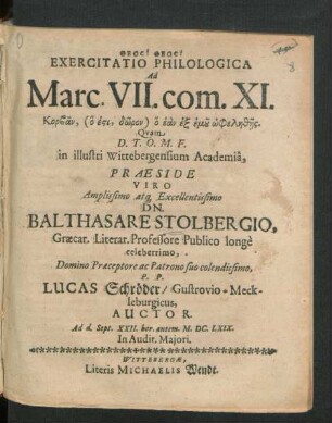 Exercitatio Philologica Ad Marc. VII. com XI. Korban, (ho esti, d¯oron) ho ean ex emu ¯ophel¯eth¯es