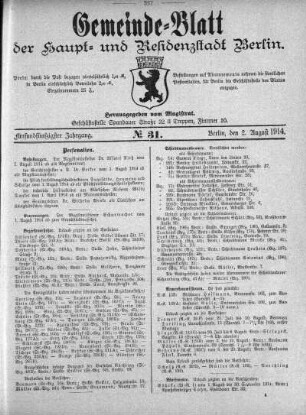 1914,31: No. 31, 2. August 1914