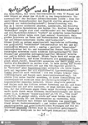 Prof. Günter Dörner und die Homosexualität