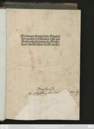 Sermones Pomerii de Sanctis || Hyemales et Estiuales editi per || Fratrem Pelbartum de Theme/||swar diui Ordinis scti Francisci.||