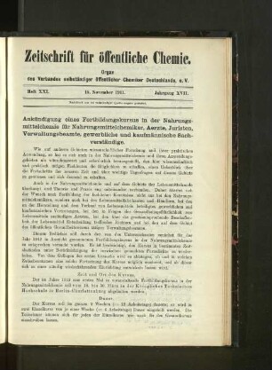 Heft XXI. 15. November 1911. Jahrgang XVII.