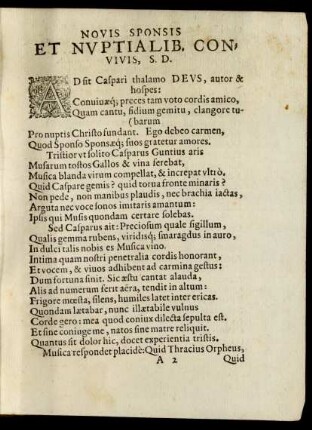 Novis Sponsis Et Nuptia Lib. Convivis, S. D.