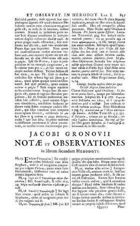 Jacobi Gronovii Notæ Et Observationes in librum secundum Herodoti.