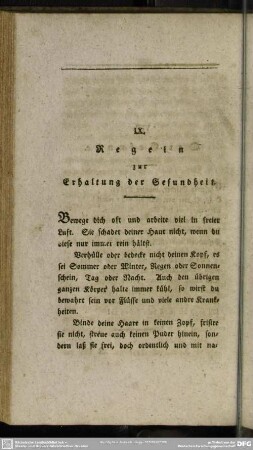 IX. Regeln zur Erhaltung der Gesundheit