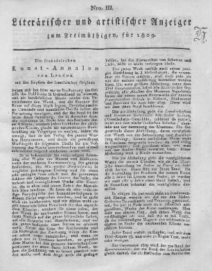 Nro. III., Literarischer und artistischer Anzeiger zum Freimüthigen, für 1809