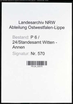 Sterberegister Standesamt Witten-Annen
