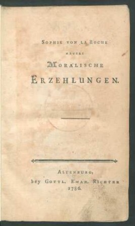 Sophie Von La Roche Neuere Moralische Erzehlungen