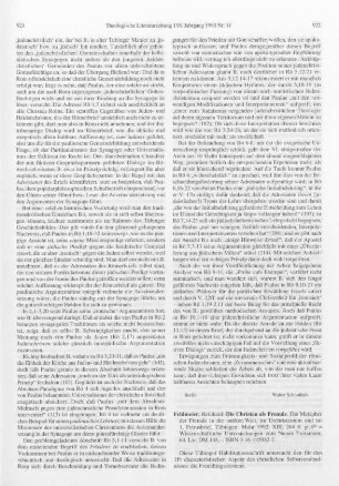 922-924 [Rezension] Feldmeier, Reinhard, Die Christen als Fremde