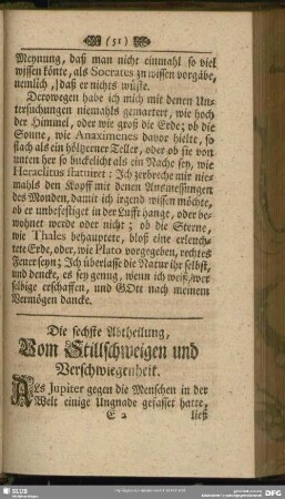 Die sechste Abtheilung, Vom Stillschweigen und Verschwiegenheit