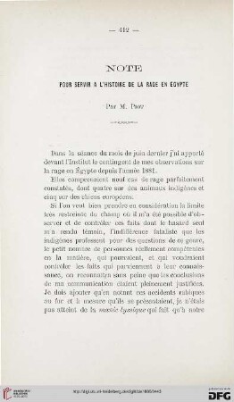 2.Ser.7.1886: Note pour servir à l'histoire de la rage en Égypte