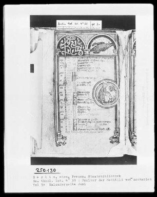 Psalter der Mechthild von Anhalt — Kalenderseite Juni, Folio 3verso