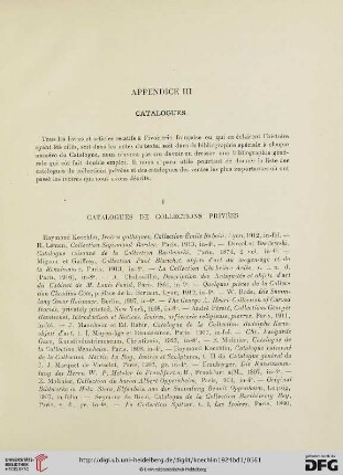 Appendice III: Catalogues