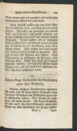 17. Uibers kluge Verhalten des Geistlichen gegen seine Wohnung