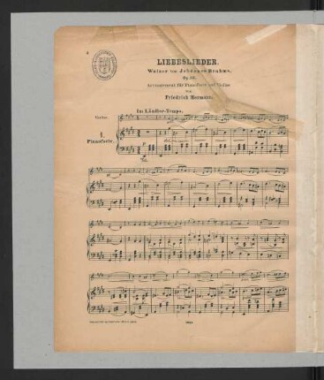 Liebeslieder. Walzer von Johannes Brahms, Op. 62. Pianoforte