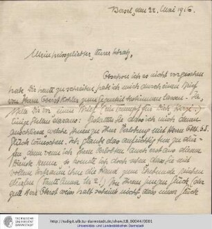 Einzelbrief von n., Bethle an Schmidlin, Otto