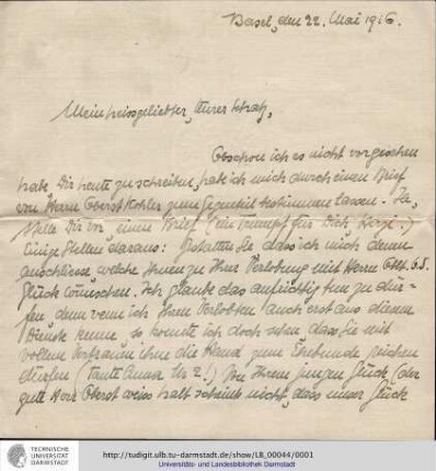 Einzelbrief von n., Bethle an Schmidlin, Otto