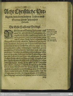 Acht Christliche Predigten, von dem bittern Leiden und Sterben Christi Jesu unsers Heilands