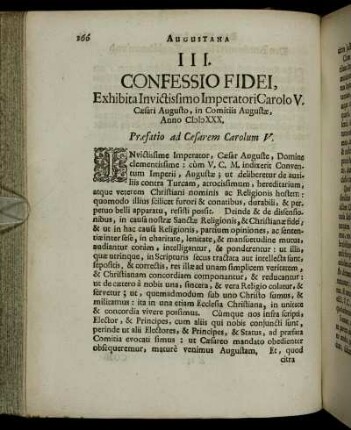 III. Confessio Fidei, Exhibita Invictissimo Imperatori Carolo V. [...]