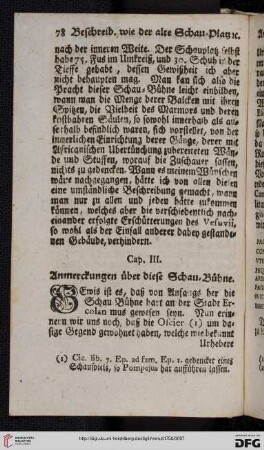 Cap. III: Anmerckungen über diese Schau-Bühne