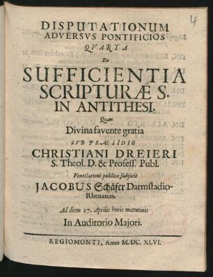 4: De Sufficientia Scripturae S. : In Antithesi