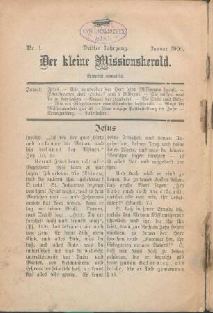 Nr. 1. Dritter Jahrgang. Januar 1903.