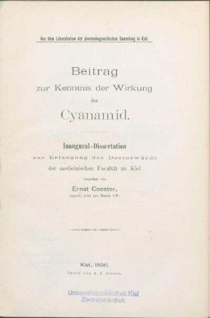 Beitrag zur Kenntnis der Wirkung des Cyanamid