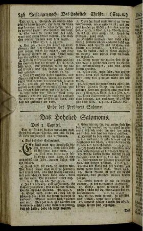 Das Hohelied Salomonis.