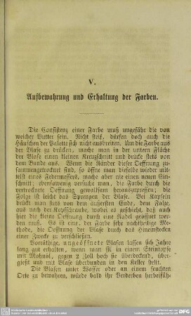 V. Aufbewahrung und Erhaltung der Farben